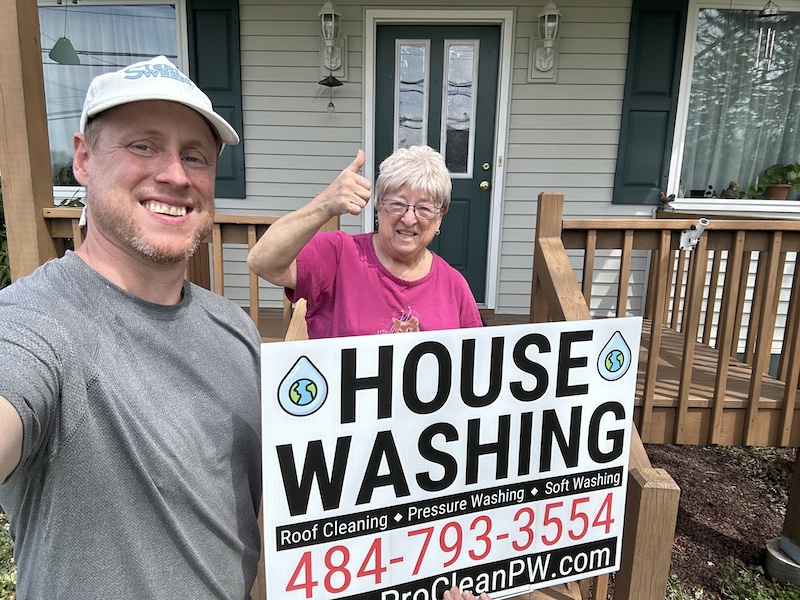 ProClean Pressure Washing Owner Ryan with Happy Customer