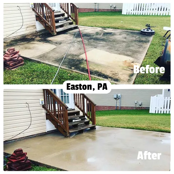 Results of a House Washing, Concrete Cleaning, and Roof Cleaning service conducted in Easton Pennsylvania by ProClean Pressure Washing